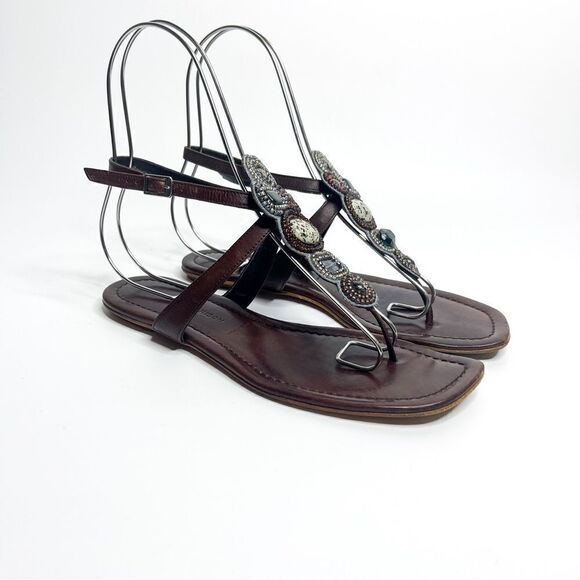 🍋 Sigerson Morrison • Women’s T-Strap Beaded Leather Sandals Size 7 - Picture 3 of 6